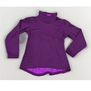 Columbia Fleece Pullover Womens Large Purple Striped Cowl Neck Cinch Back